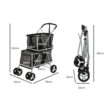 PaWz Pet Stroller 2-Tier Dog Cat Carrier Foldable-1942352822360215554
