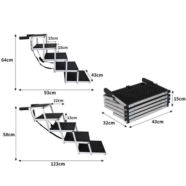 PaWz 5 Steps Dog Ramp Adjustable Height Black-1942352743947702274