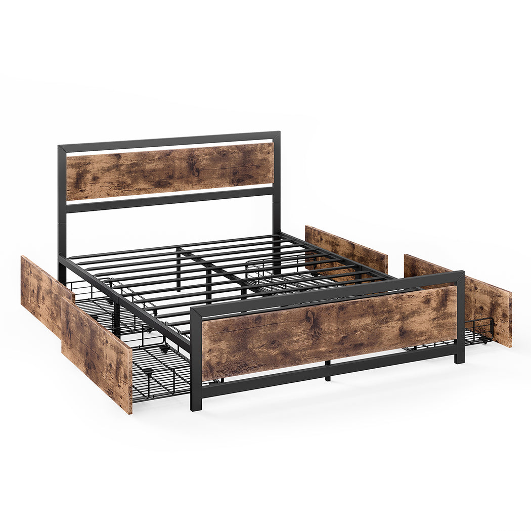 Levede Queen Bed Frame Industrial Mattress