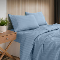 KENSINGTON 1200TC COTTON SHEET SET IN STRIPE-KING - CHAMBRAY (BLUE)