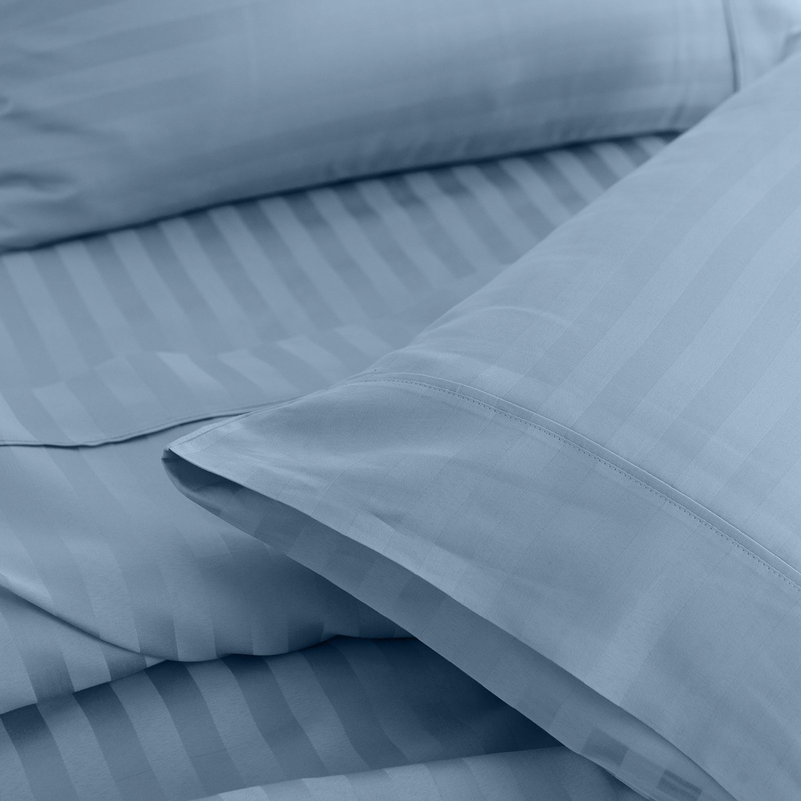 KENSINGTON 1200TC COTTON SHEET SET IN STRIPE-KING - CHAMBRAY (BLUE)