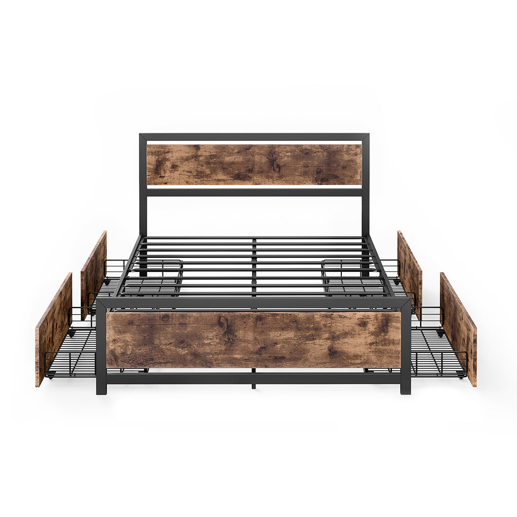 Levede Queen Bed Frame Industrial Mattress