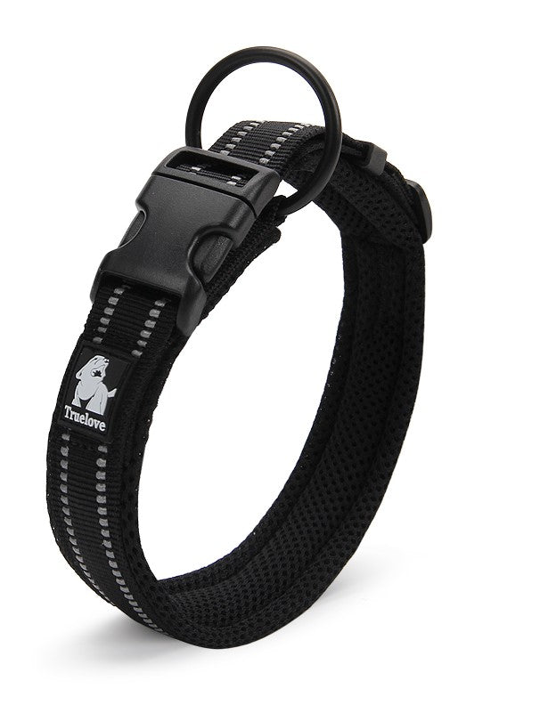 True Love Heavy Duty Reflective Dog Collar - Black` L