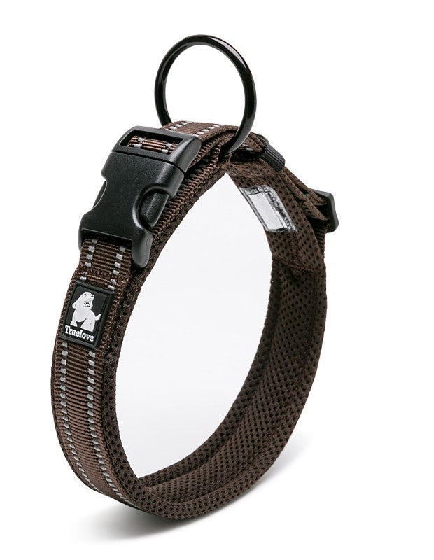 True Love Heavy Duty Reflective Dog Collar - Brown` XS