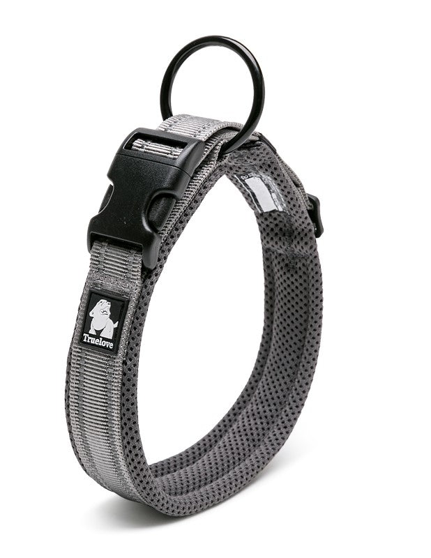 True Love Heavy Duty Reflective Dog Collar - Grey` XS