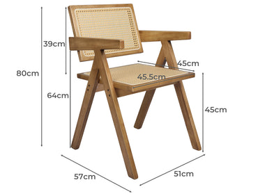 Levede 2x Dining Chair Solid Wood Rattan Natural