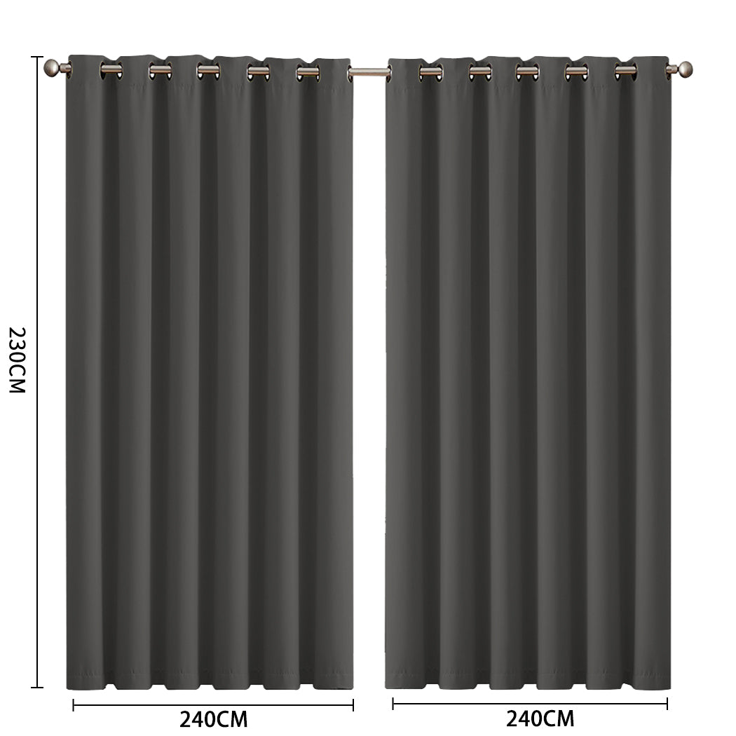 2x Blockout Curtains Panels 3 Layers Charcoal