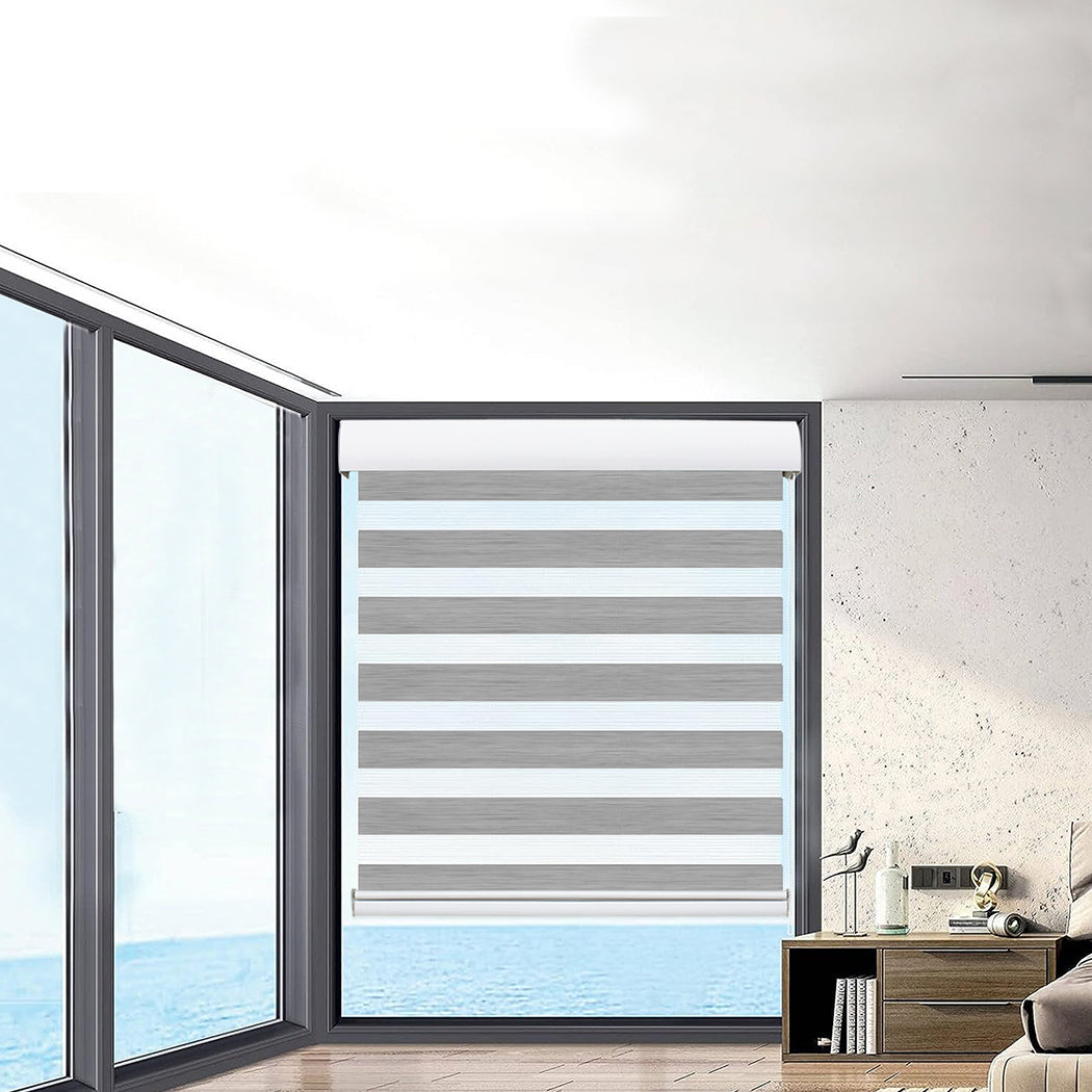 Marlow Blackout Zebra Roller Blind Curtains 120x210 Grey