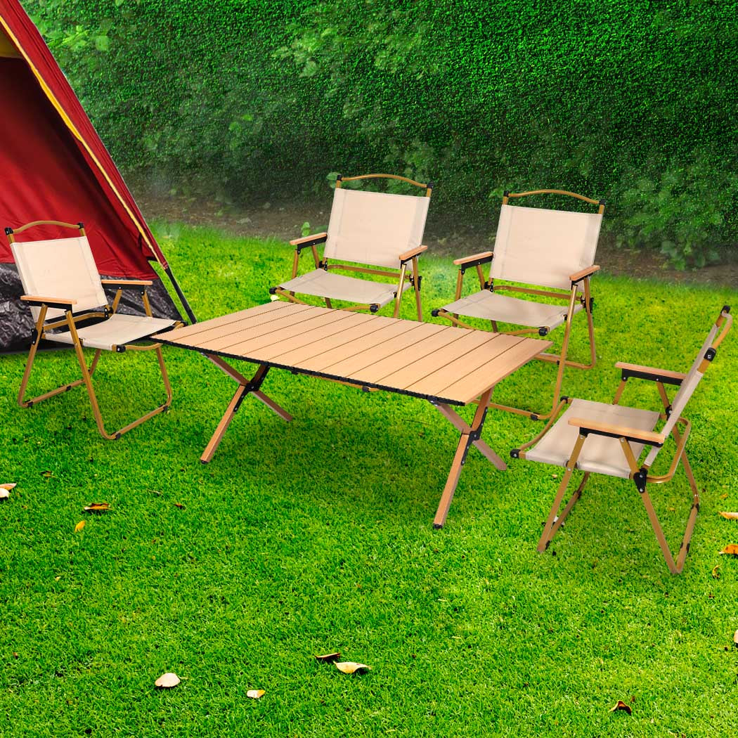 Levede Folding Camping Table Chair Set Oak