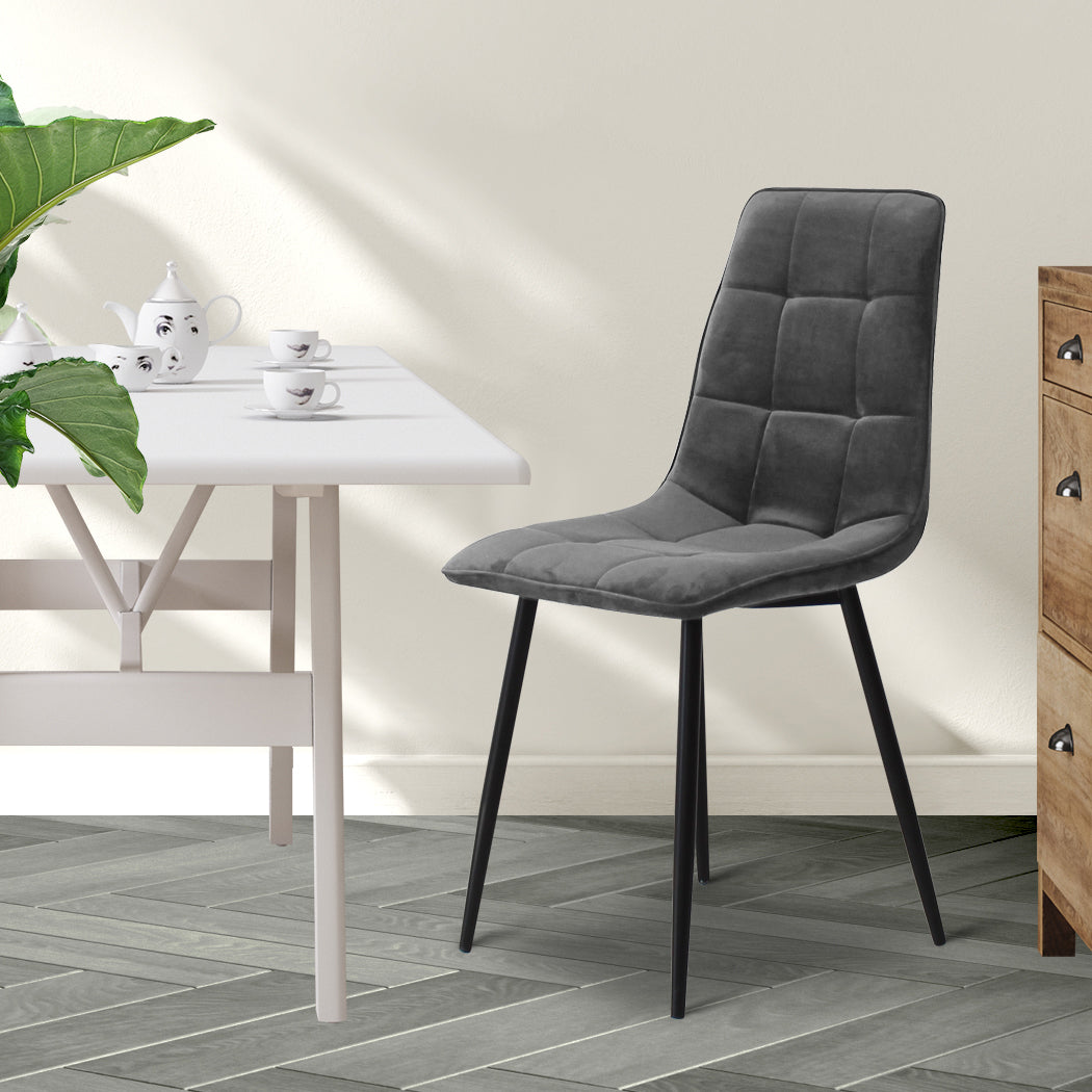 Levede 4x Dining Chairs Kitchen Velvet Grey