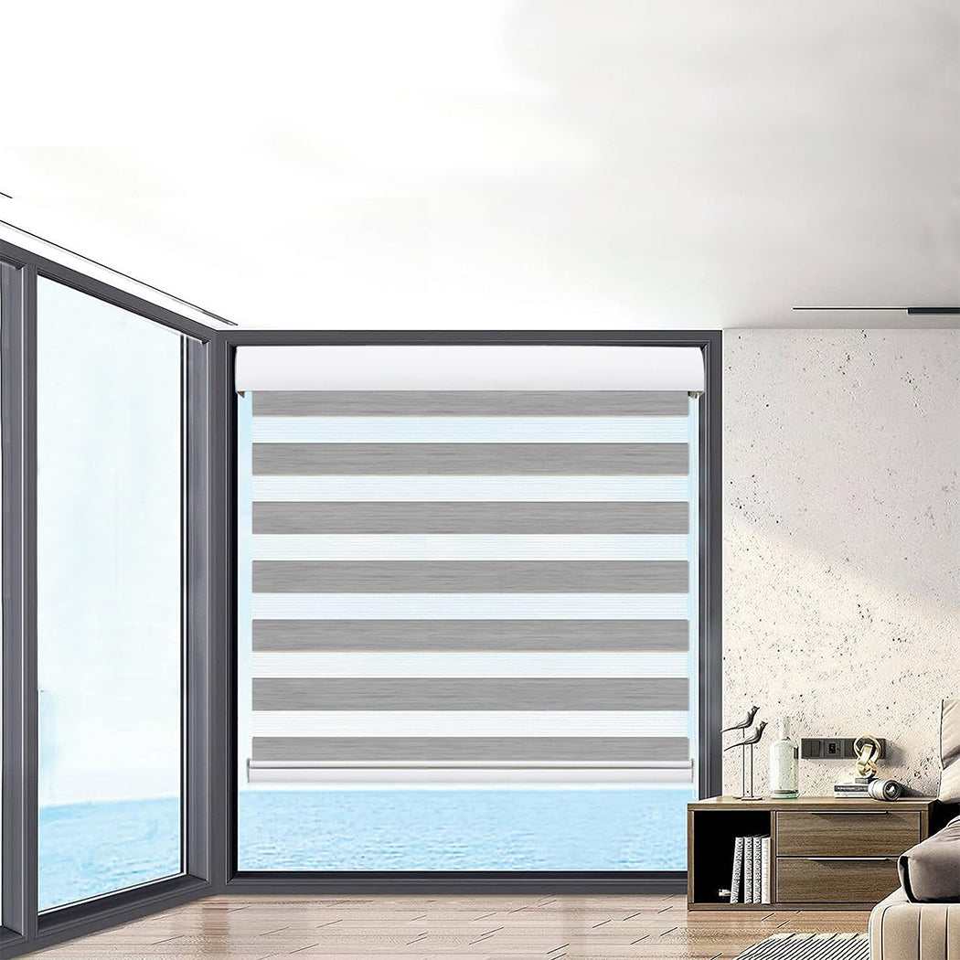 Marlow Blackout Zebra Roller Blind Curtains 180x210 Grey
