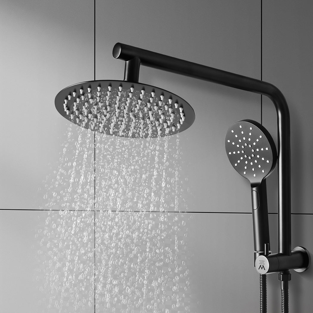 High Pressure Shower Head Set Rain Round Black