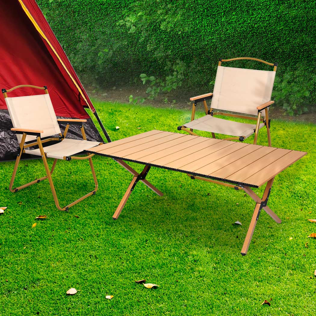 Levede Folding Camping Table Chair Set Oak