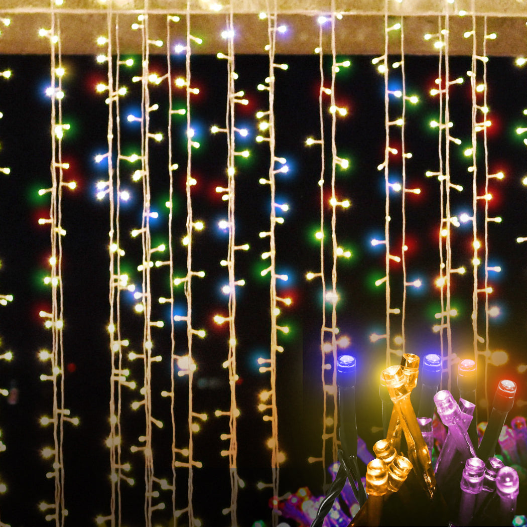 EMITTO 3*3M LED Curtain Fairy Lights Multi Colour 3x3 Meter