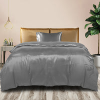 DreamZ Silky Satin Quilt Cover Set Bedspread Dark Grey Single