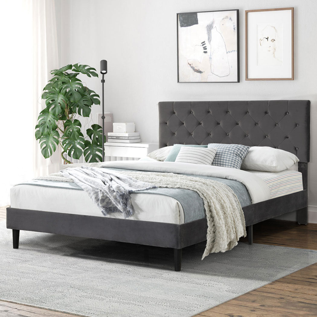 Levede Bed Frame Queen Size Mattress Grey