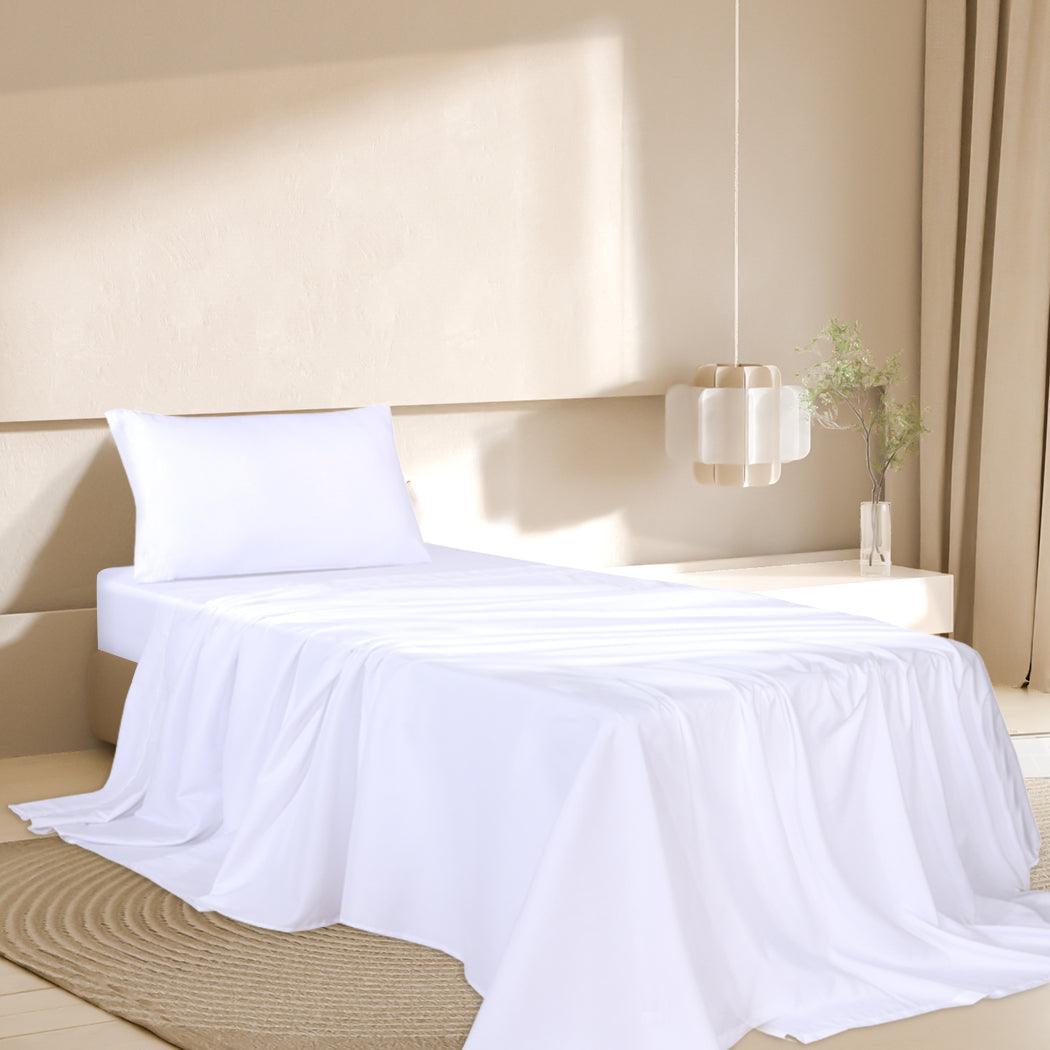 Dreamz 3pcs Sinigle Size 100% Bamboo Bed Sheet Set in White Colour Single