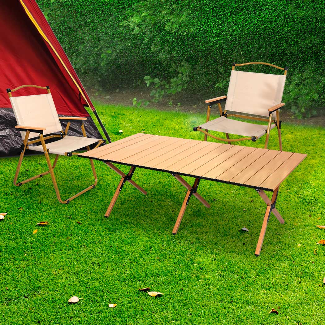 Levede Folding Camping Table Chair Set Oak