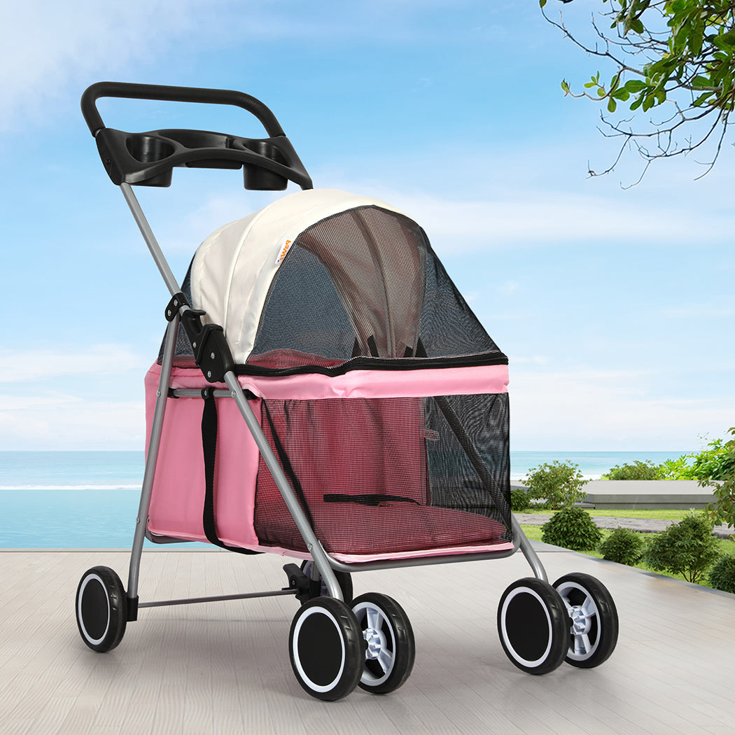 PaWz Pet Stroller Dog Cat Carrier Foldable Pink