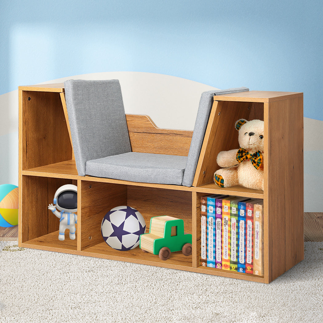 Levede Kids Bookcase Toys Box Shelf Brown
