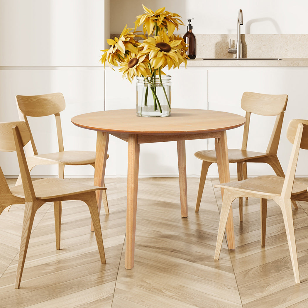 Levede Dining Table Round Rubberwood Base 100cm Natural 100 CM