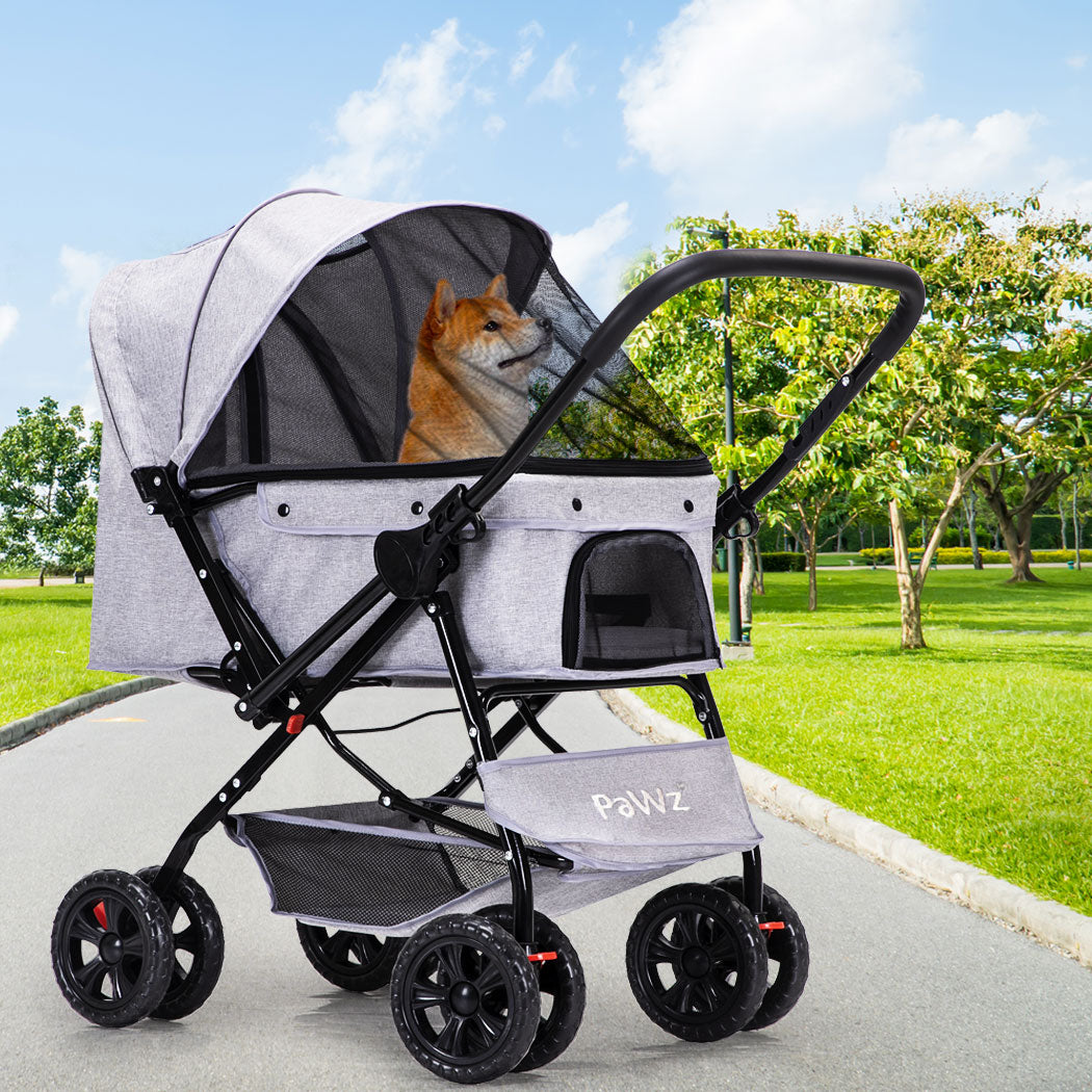PaWz Pet Stroller Pram Dog Carrier Trailer Grey