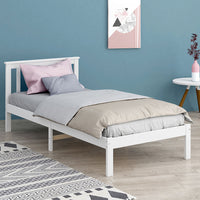 Levede Wooden Bed Frame King Single White