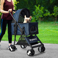 PaWz Large Pet Stroller Dog Cat Carrier Blue