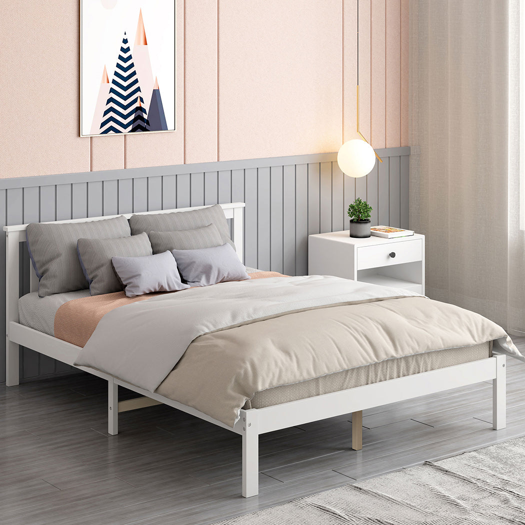 Levede Wooden Bed Frame Queen Full Size White