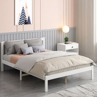 Levede Wooden Bed Frame Queen Full Size White