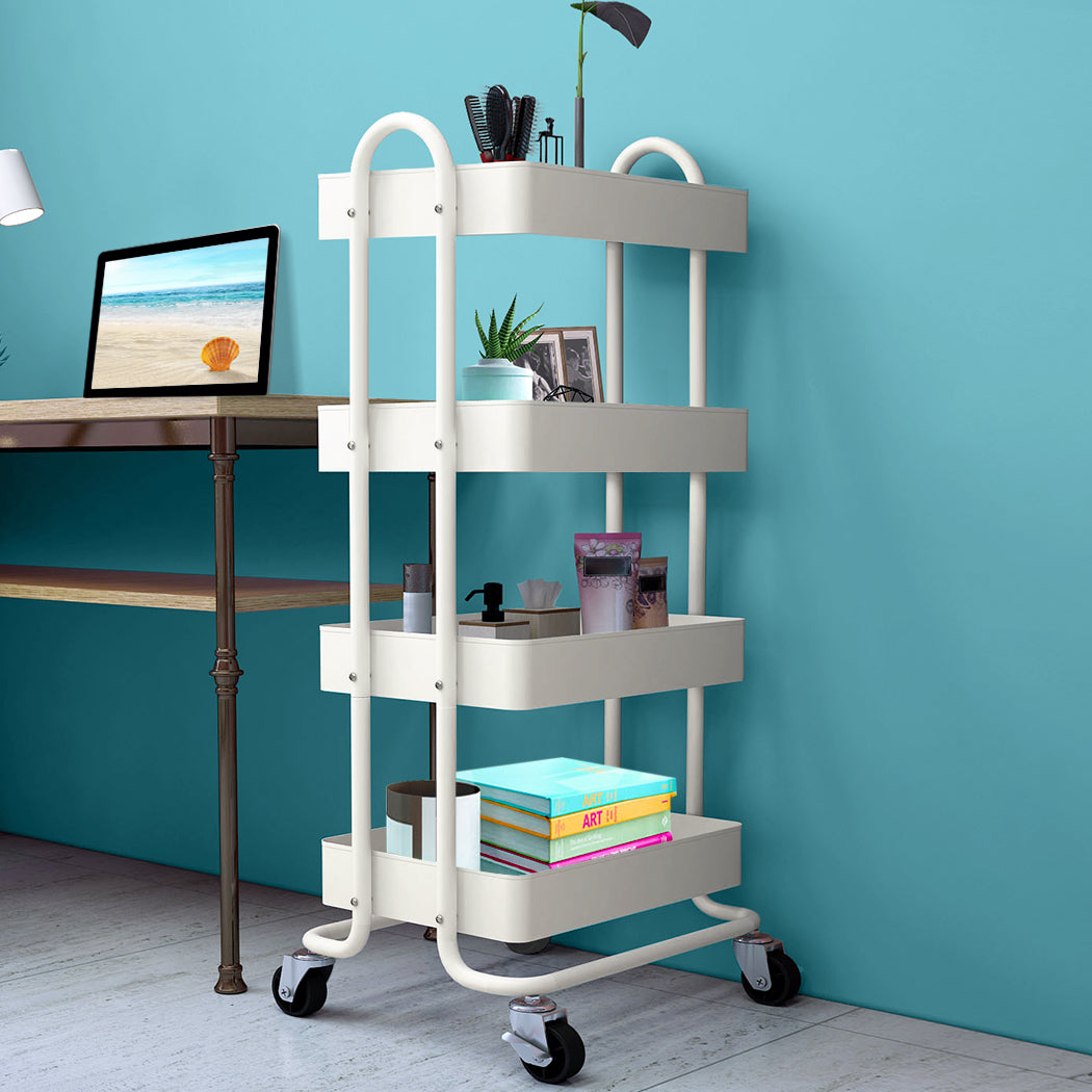Levede 4 Tiers Kitchen Trolley Cart White