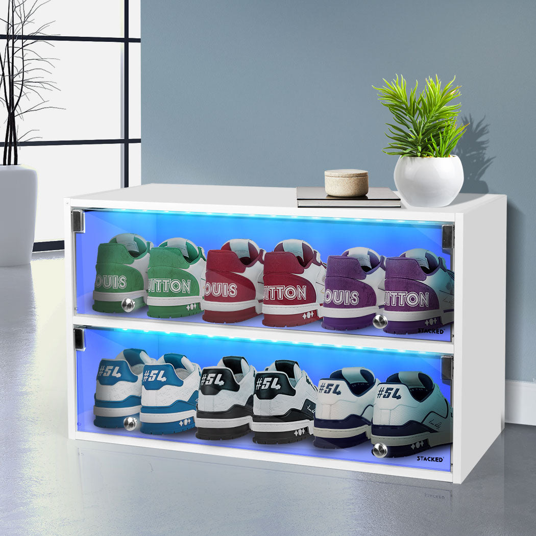 Stacked Shoes Storage Cabinet LED Sneaker White
