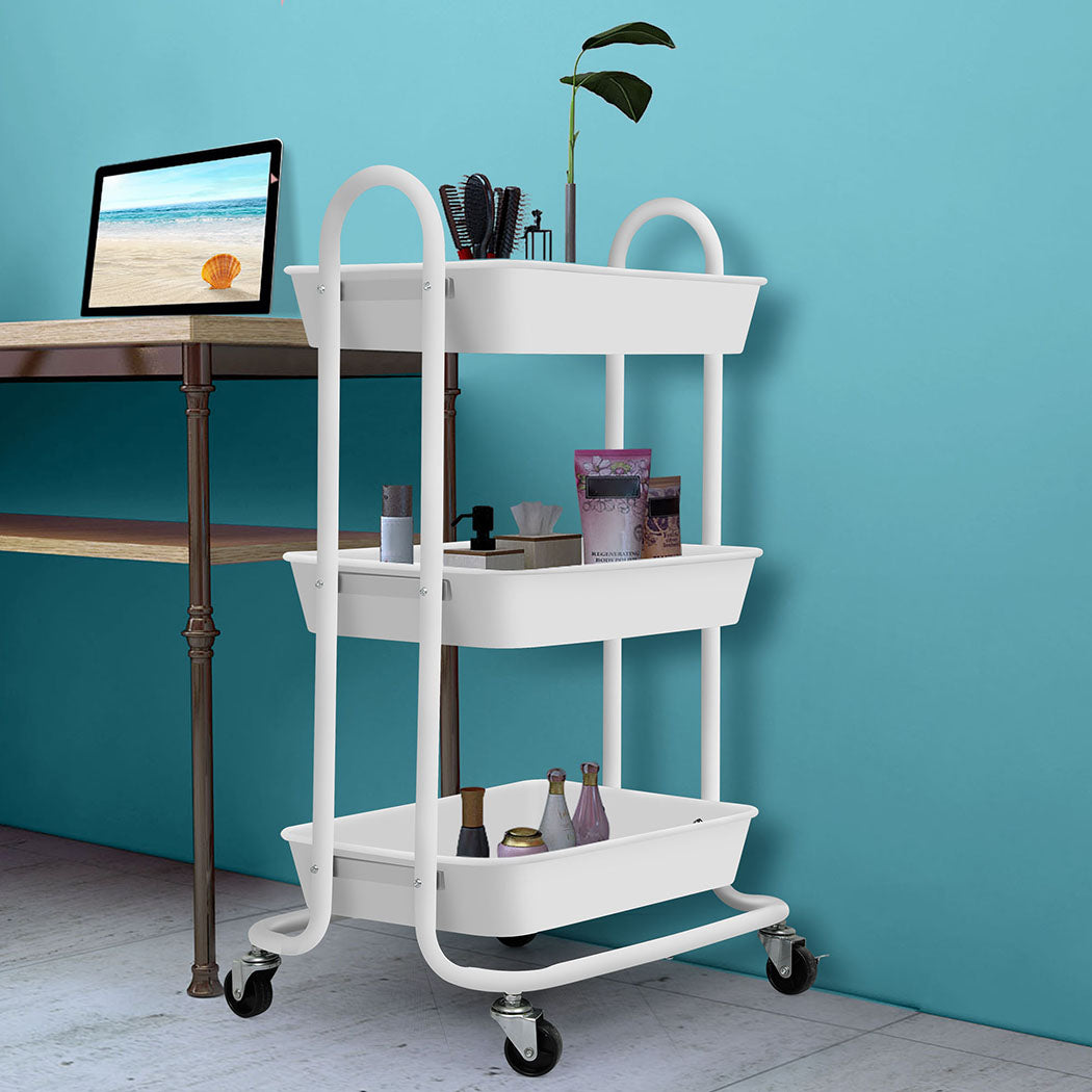 Levede 3 Tiers Kitchen Storage Trolley White