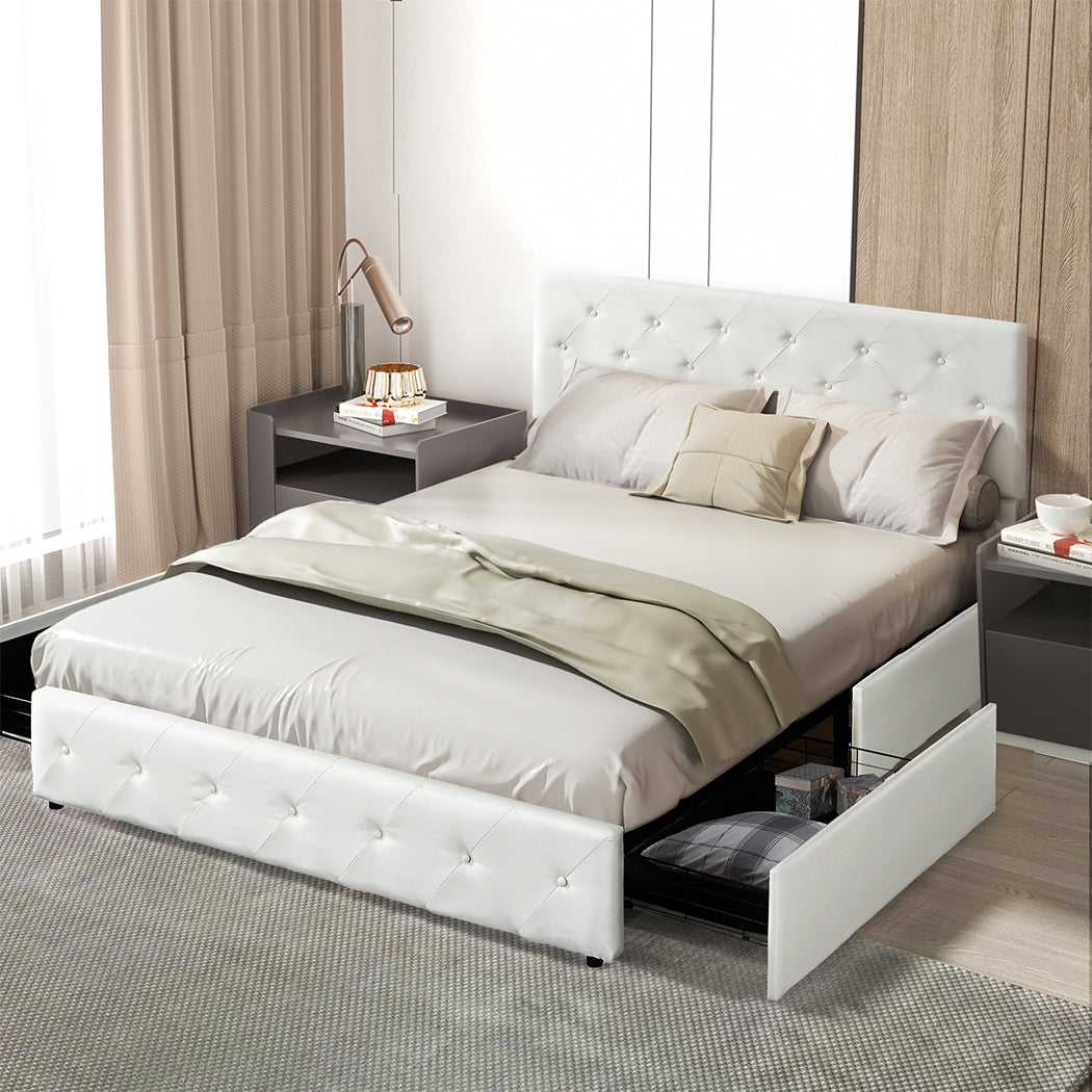 Levede Queen Bed Frame Tufted 4 Drawer