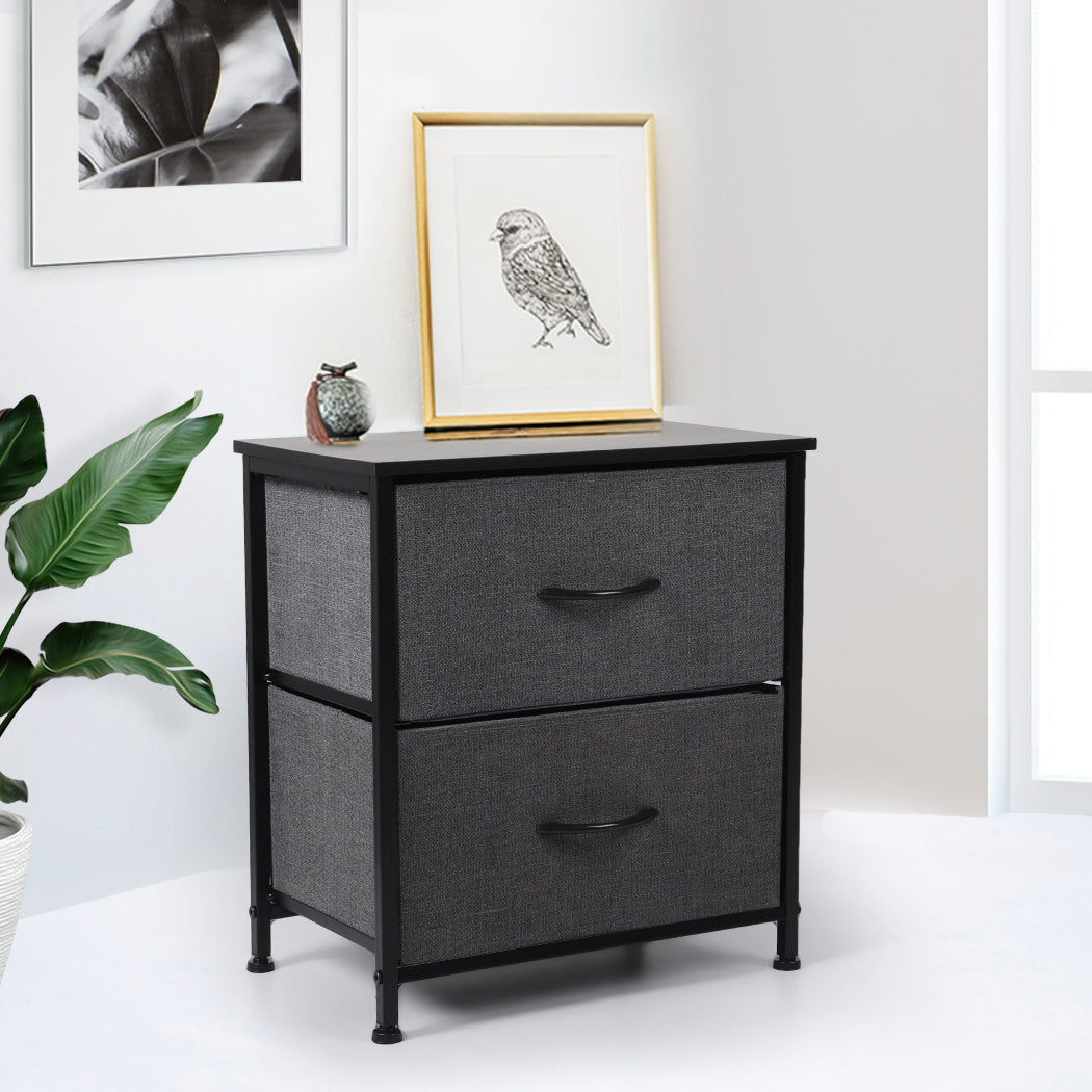 Levede Storage Cabinet Chest of 2 Drawers Dark Grey