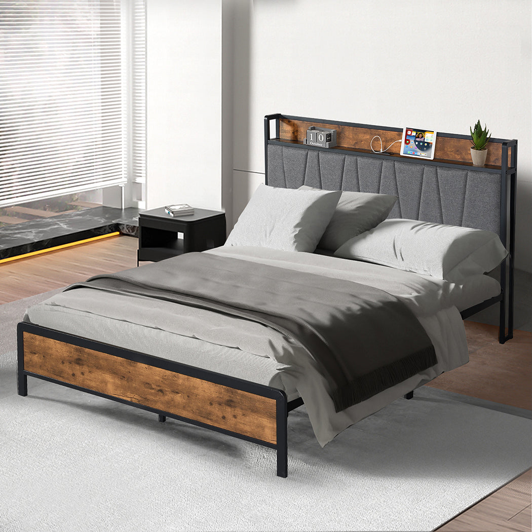 Levede Queen Bed Frame Tufted Headboard USB Charge
