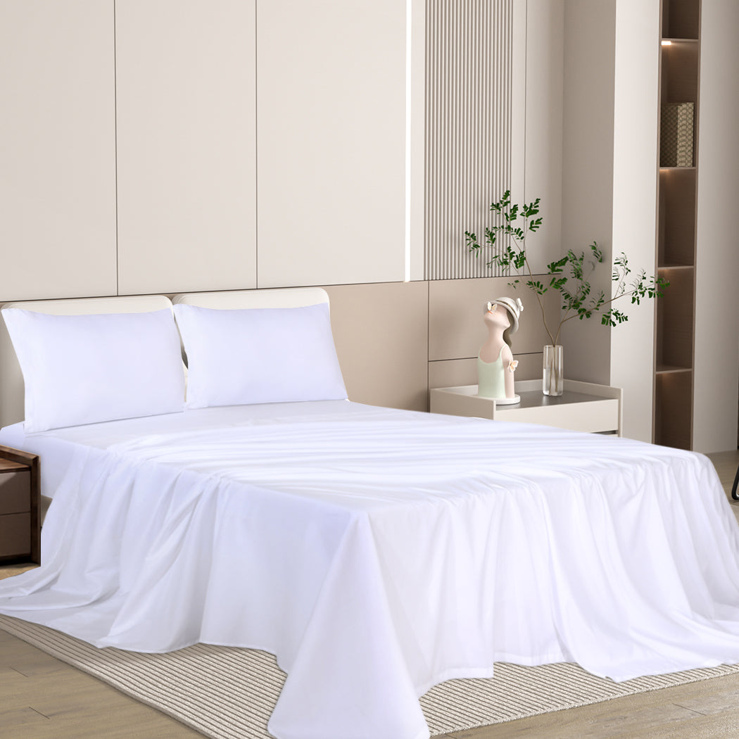 Dreamz 4pcs Double Size 100% Bamboo Bed Sheet Set in White Colour