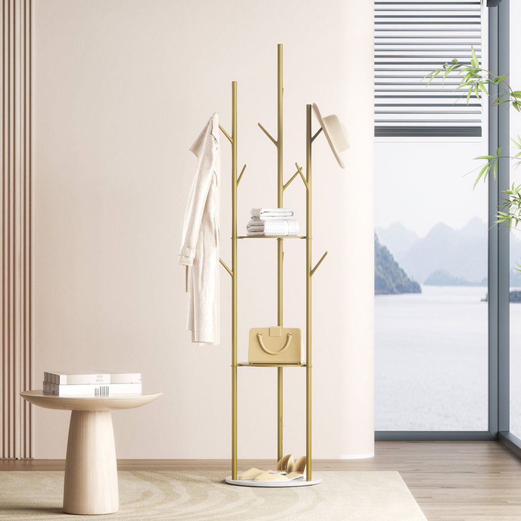 Levede Coat Rack Clothes Stand 8 Hook Organizer Gold