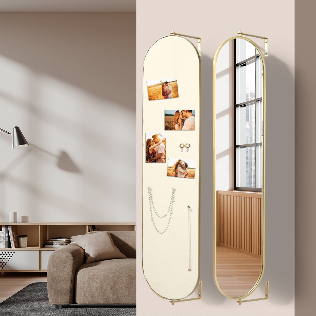 Yezi 360? Swivel Wall Mirrors 140cm x35cm Oval Shape Gold Frame