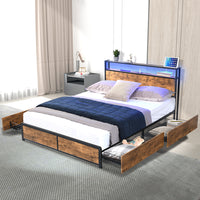 Levede Queen Bed Frame RGB LED 4 Drawers USB