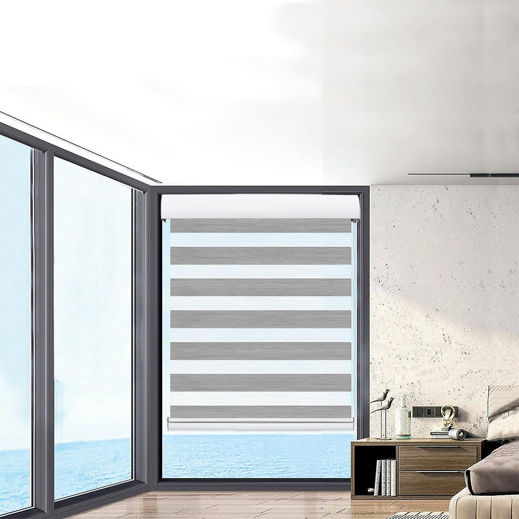 Marlow Blackout Zebra Roller Blind Curtains 90x210 Grey