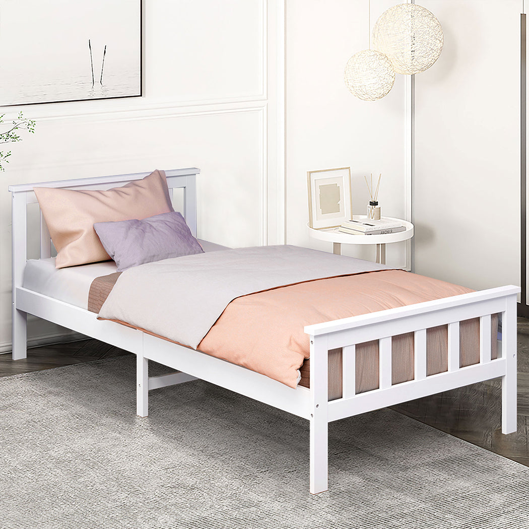 Levede Single Size Bed Frame Wooden White