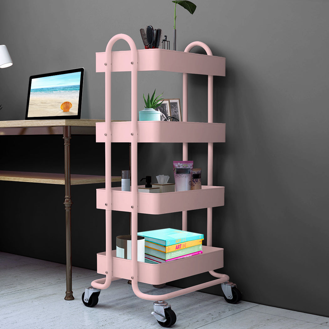 Levede 4 Tiers Kitchen Trolley Cart Pink