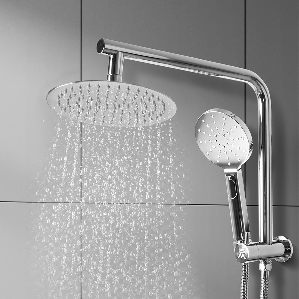 High Pressure Shower Head Set Rain Round Silver