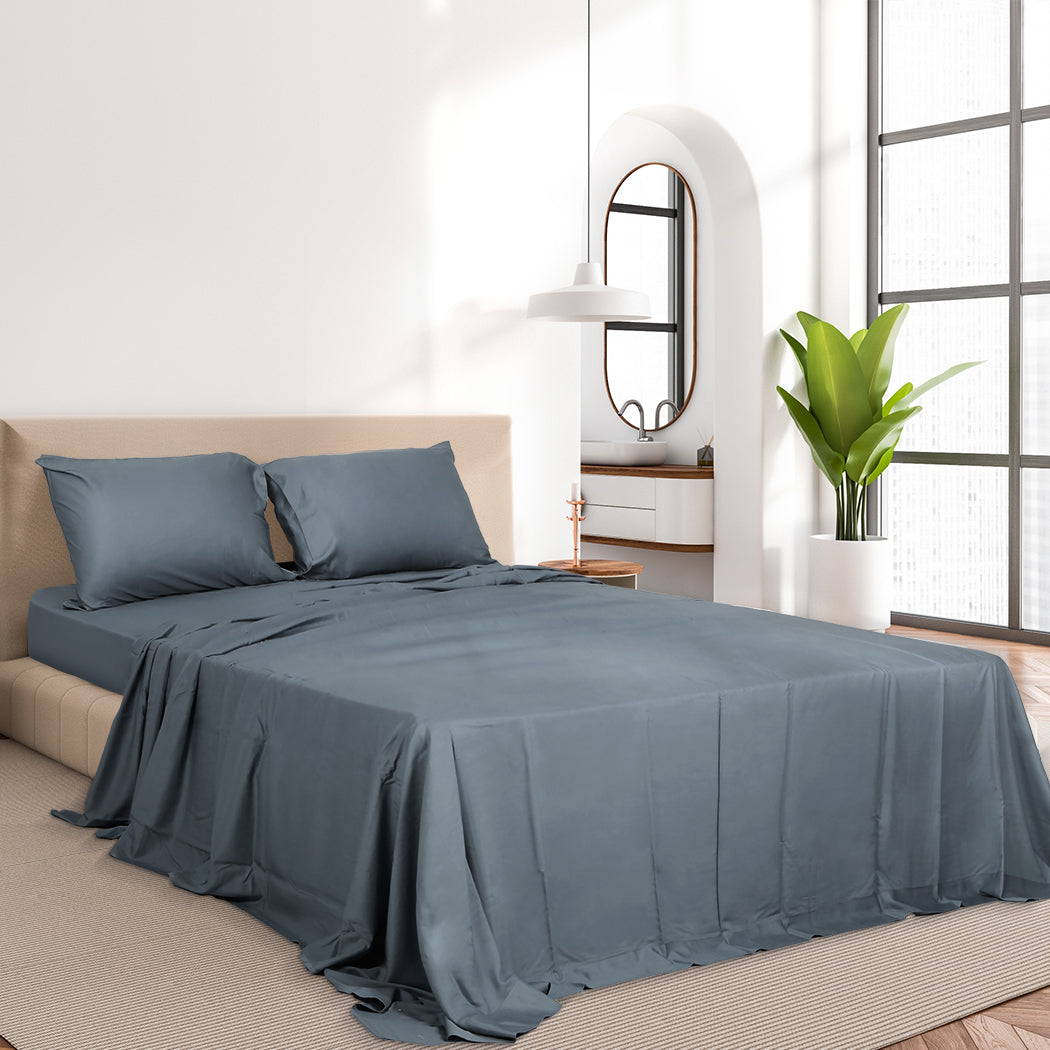 Dreamz 4pcs King Size 100% Bamboo Bed Sheet Set in Charcoal Colour