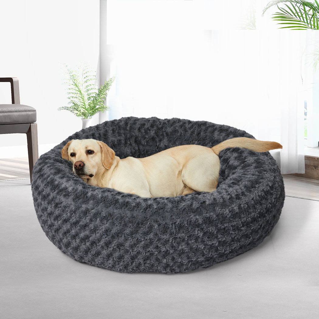 PaWz Calming Dog Bed Warm Soft Plush L Dark Grey Large