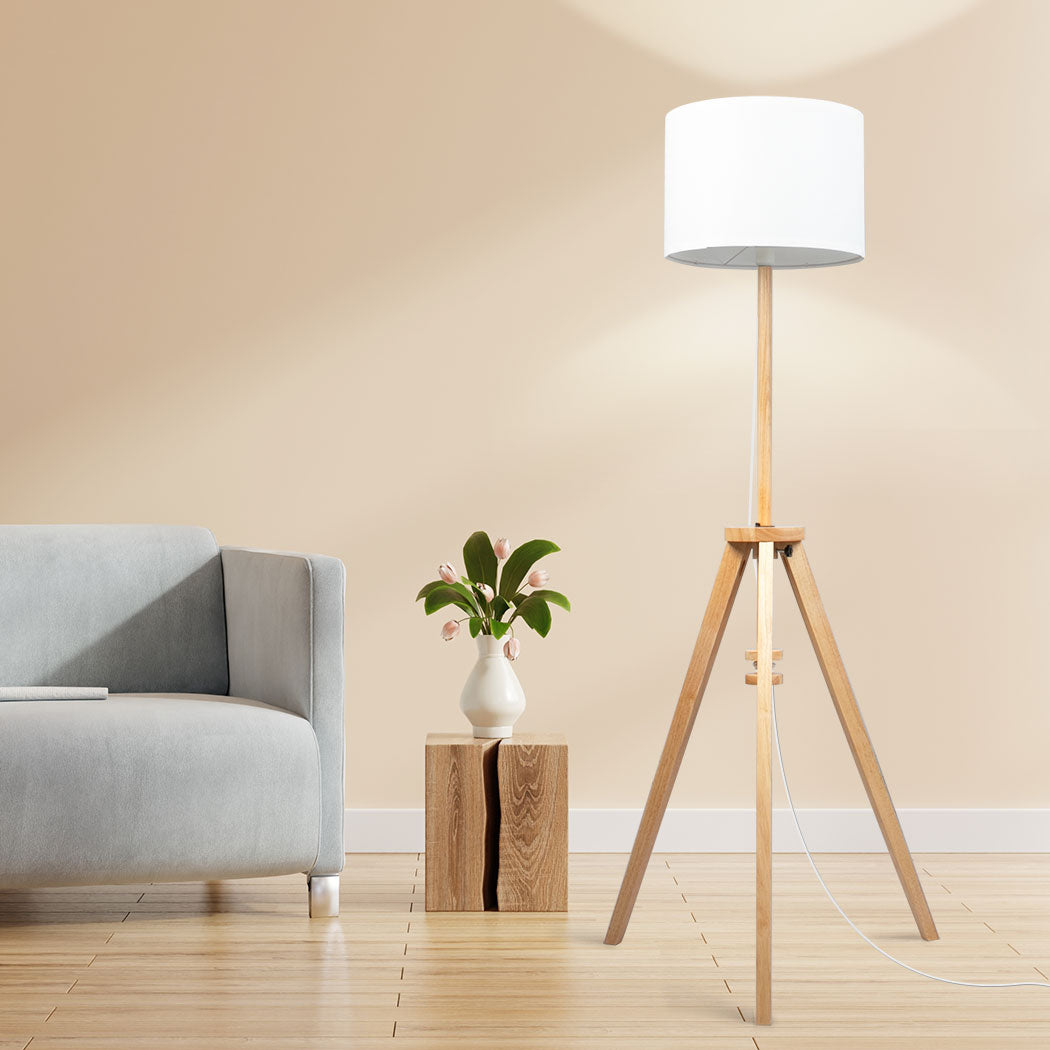 EMITTO Tripod Floor Lamp Wooden Modern Natural