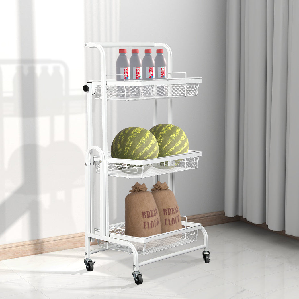 Levede 3 Tier Kitchen Trolley Cart Swivel White Colour