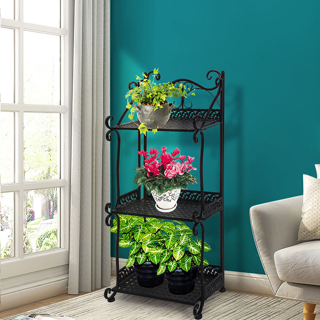 Levede Plant Stand 3 Tiers Outdoor Indoor Black