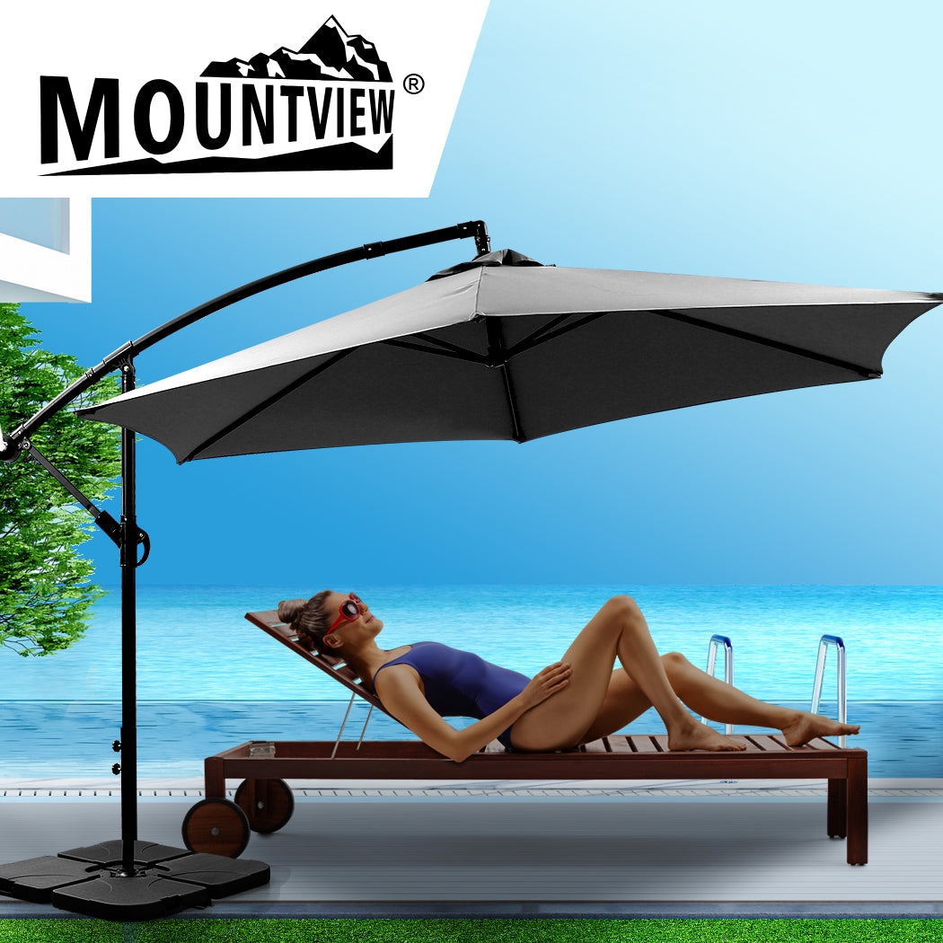 Mountview 3M Outdoor Umbrella Cantilever Grey With Base